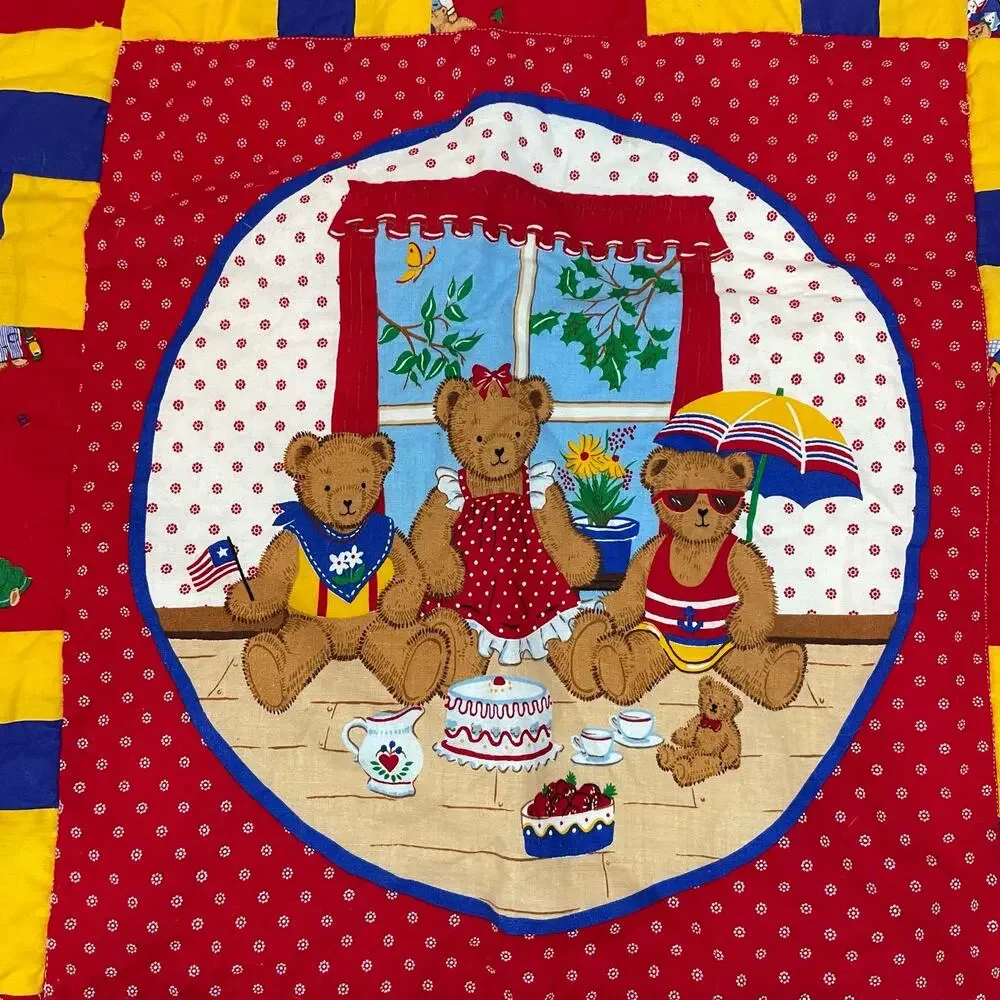 Multicolor Baby Bear Blanket Square Patchwork Quilt Bordered